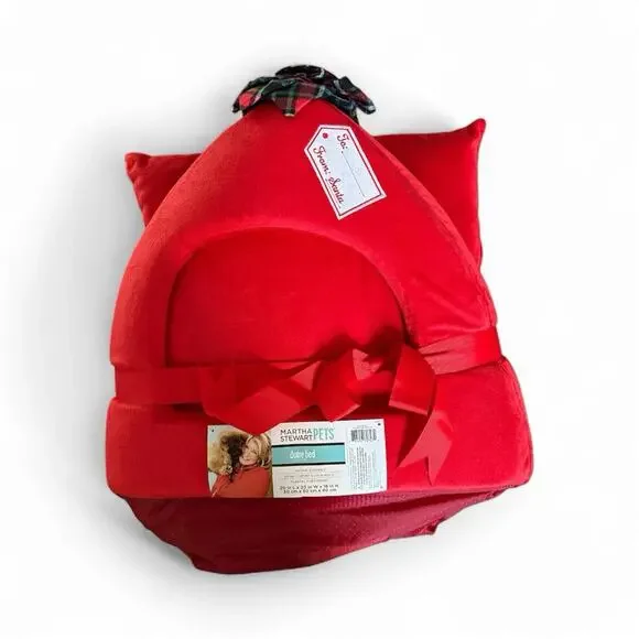 Martha Stewart Pet Dome Bed Red New Christmas 20”x20”x16” Cat Hut Cave Dog - Picture 1 of 5